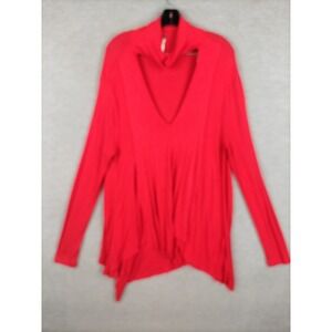 Free People Womens‎ Sweater L Red Oversized Turtleneck V Cut Out Party Holiday